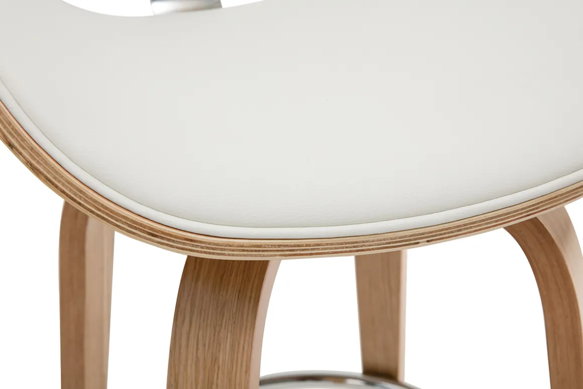 New Miliboo Taburete de bar moderno blanco y madera clara 65 cm WALNUT