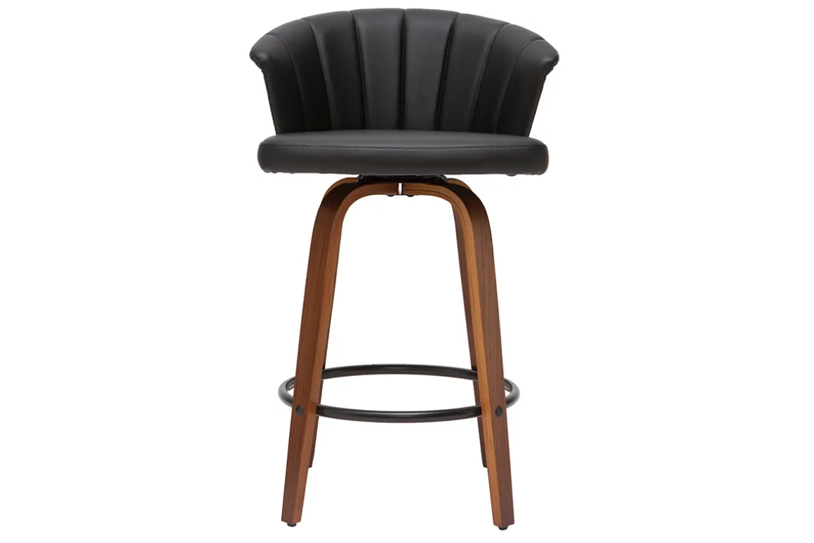 Hot Miliboo Taburete de bar moderno giratorio negro y madera oscura A65cm ALBIN