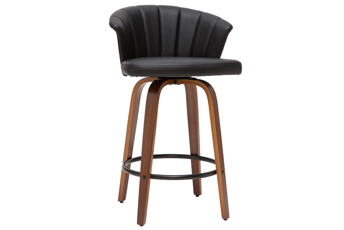 Hot Miliboo Taburete de bar moderno giratorio negro y madera oscura A65cm ALBIN