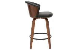 Hot Miliboo Taburete de bar moderno giratorio negro y madera oscura A65cm ALBIN
