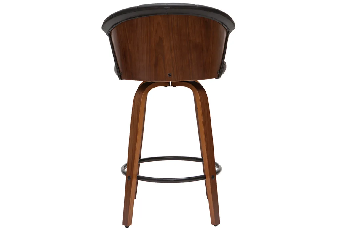 Hot Miliboo Taburete de bar moderno giratorio negro y madera oscura A65cm ALBIN