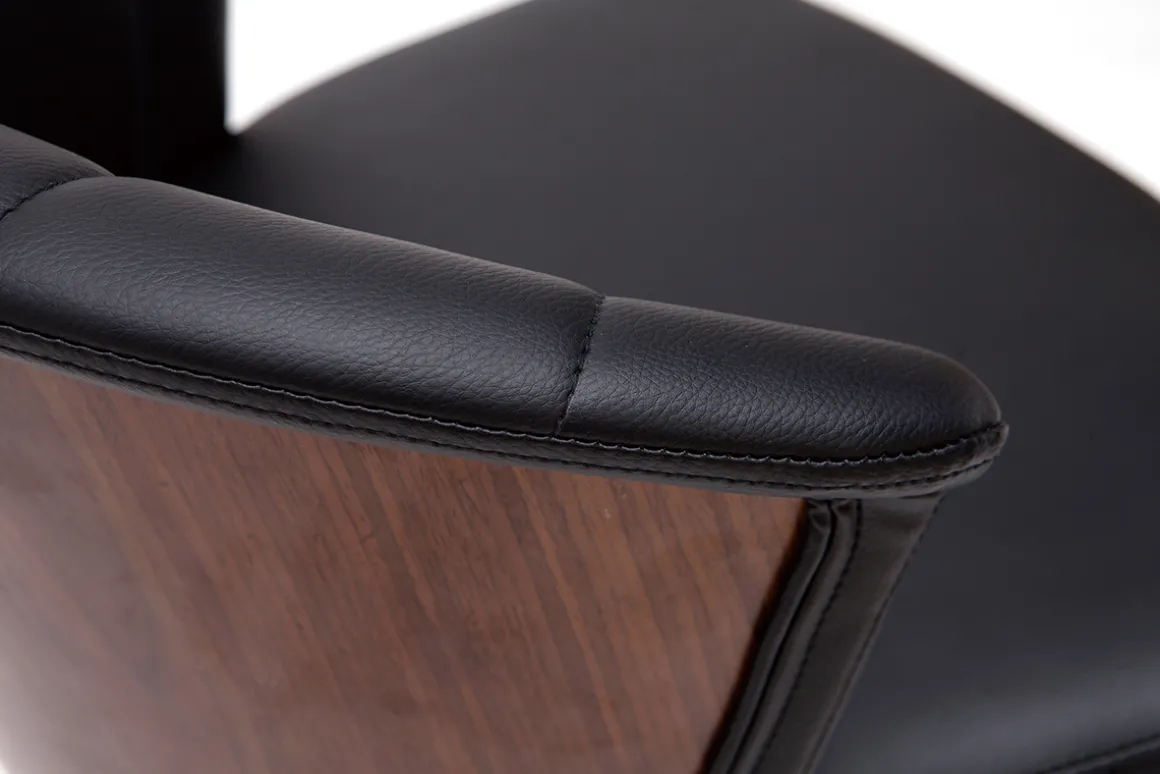 Hot Miliboo Taburete de bar moderno giratorio negro y madera oscura A65cm ALBIN