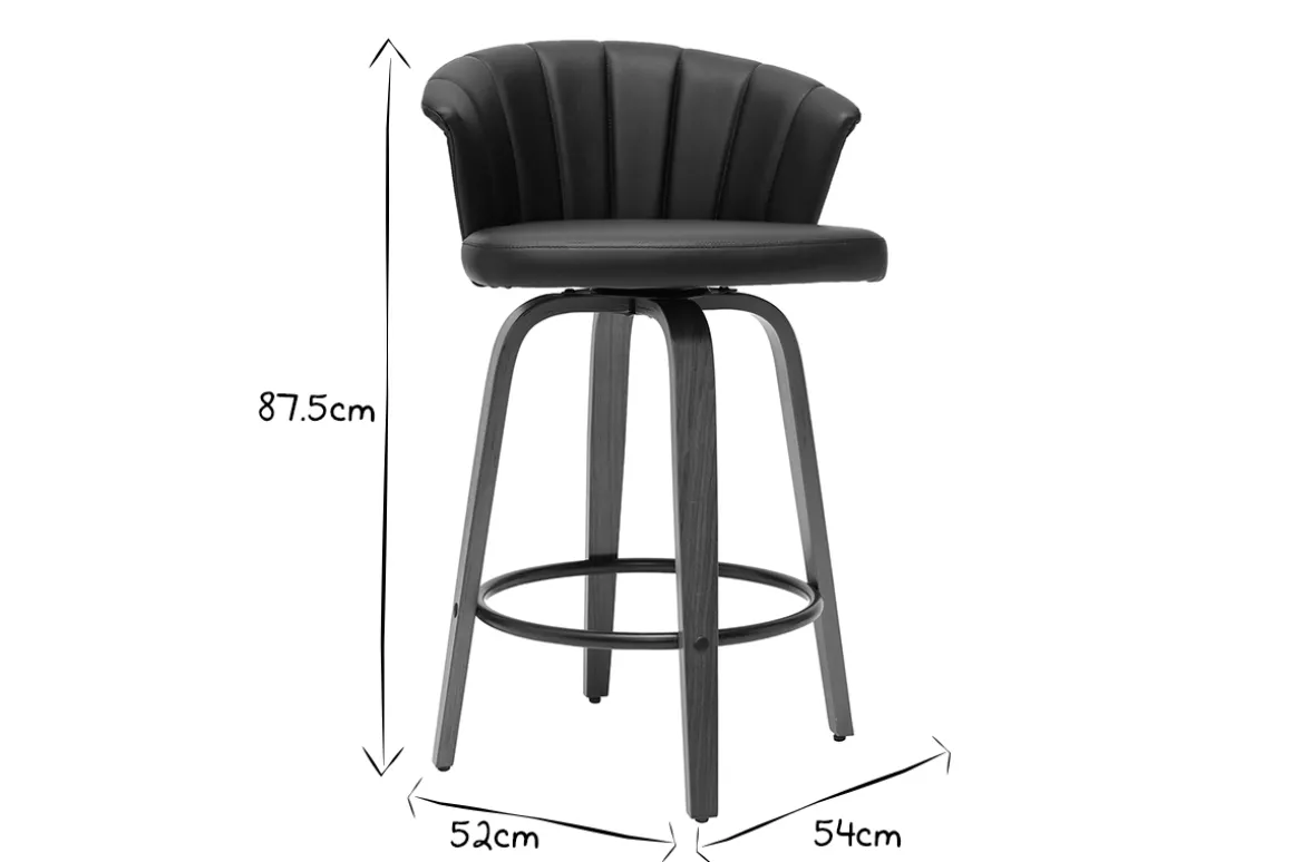 Hot Miliboo Taburete de bar moderno giratorio negro y madera oscura A65cm ALBIN