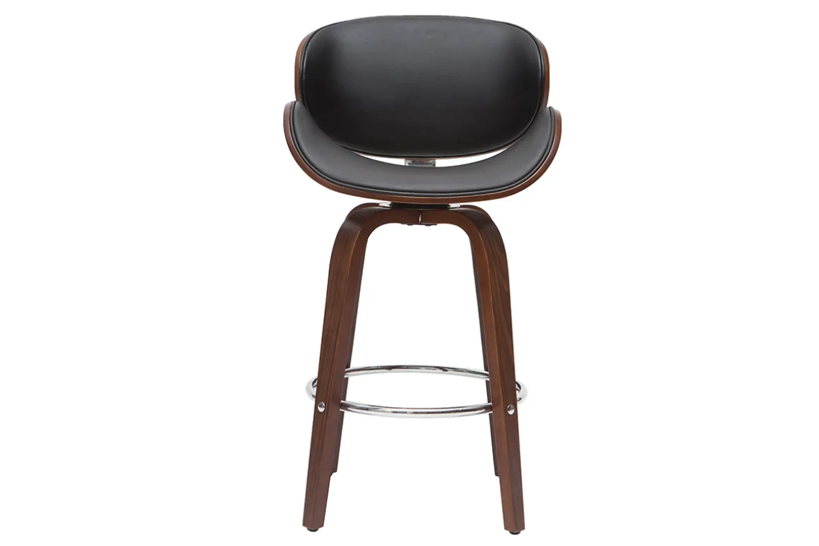 Fashion Miliboo Taburete de bar moderno negro y madera oscura 65 cm WALNUT