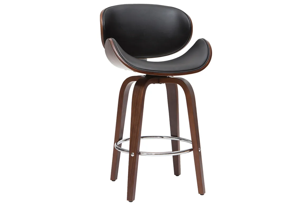 Fashion Miliboo Taburete de bar moderno negro y madera oscura 65 cm WALNUT