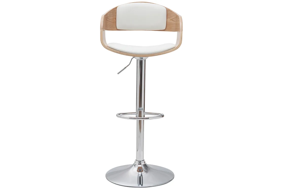 Outlet Miliboo Taburete de bar moderno regulable blanco y madera clara EUSTACHE