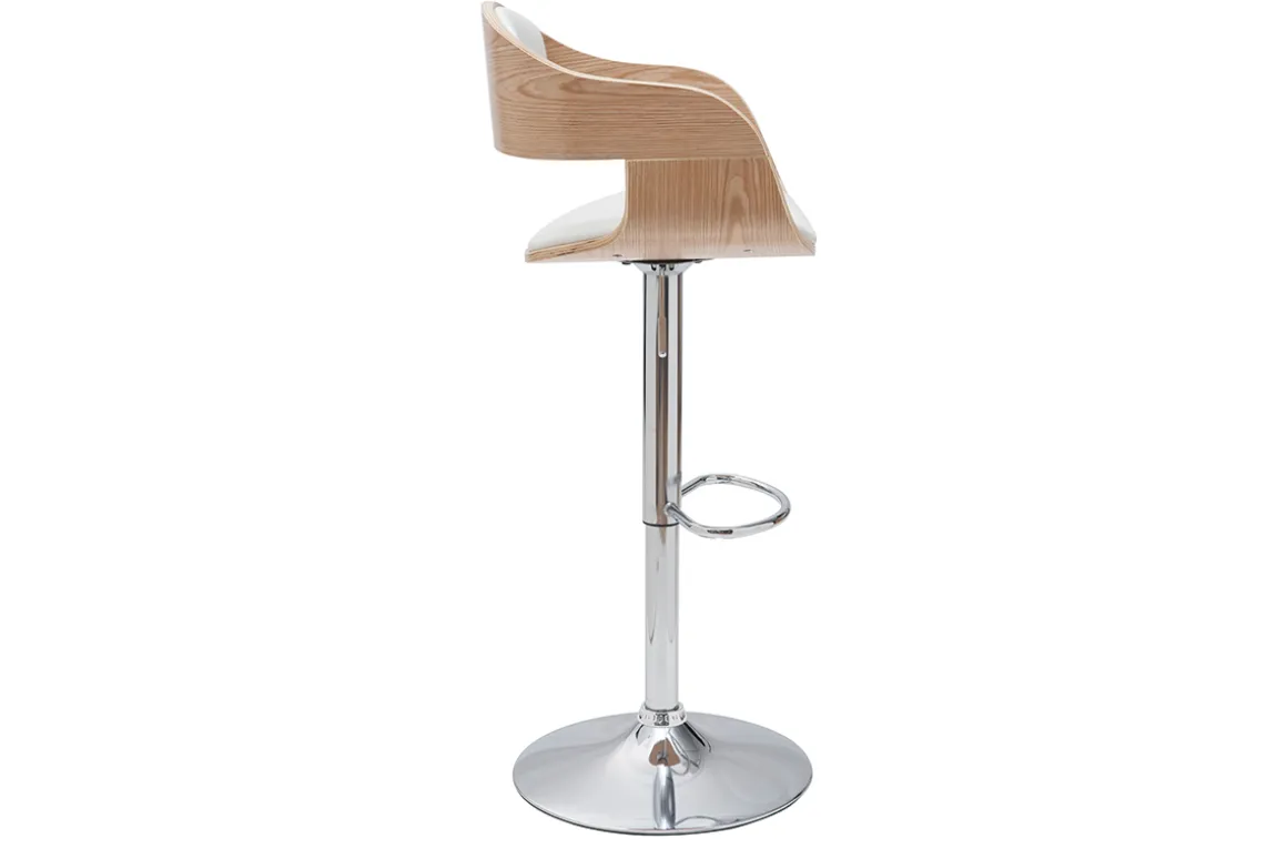 Outlet Miliboo Taburete de bar moderno regulable blanco y madera clara EUSTACHE