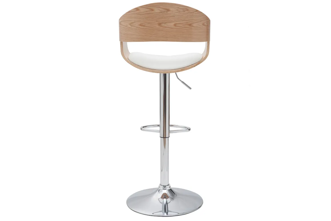 Outlet Miliboo Taburete de bar moderno regulable blanco y madera clara EUSTACHE