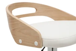 Shop Miliboo Taburete de bar regulable en altura moderno madera clara y blanco MANO