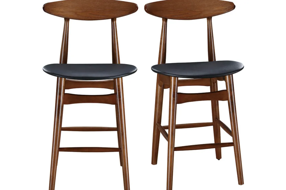 Store Miliboo Taburete de bar vintage nogal y PU negro 65cm lote de 2 WALFORD