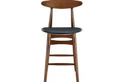 Store Miliboo Taburete de bar vintage nogal y PU negro 65cm lote de 2 WALFORD