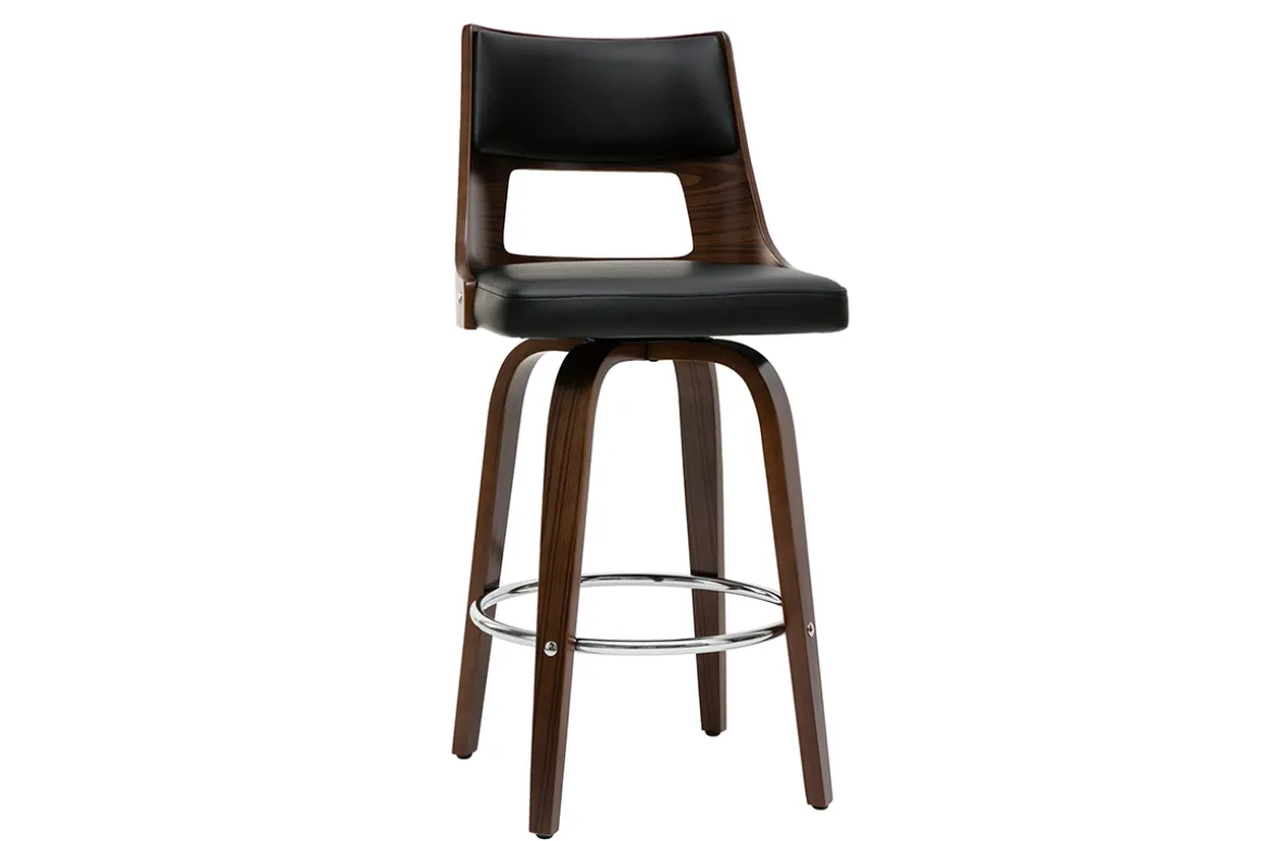 Flash Sale Miliboo Taburete de bar vintage negro y madera oscura GARBO
