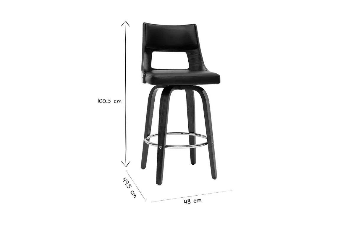 Flash Sale Miliboo Taburete de bar vintage negro y madera oscura GARBO
