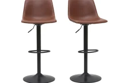 Store Miliboo Taburete de bar vintage regulable PU marrón claro 61cm lote de 2 NEW ROCK