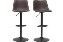Outlet Miliboo Taburete de bar vintage regulable PU marrón oscuro 61cm lote de 2 NEW ROCK