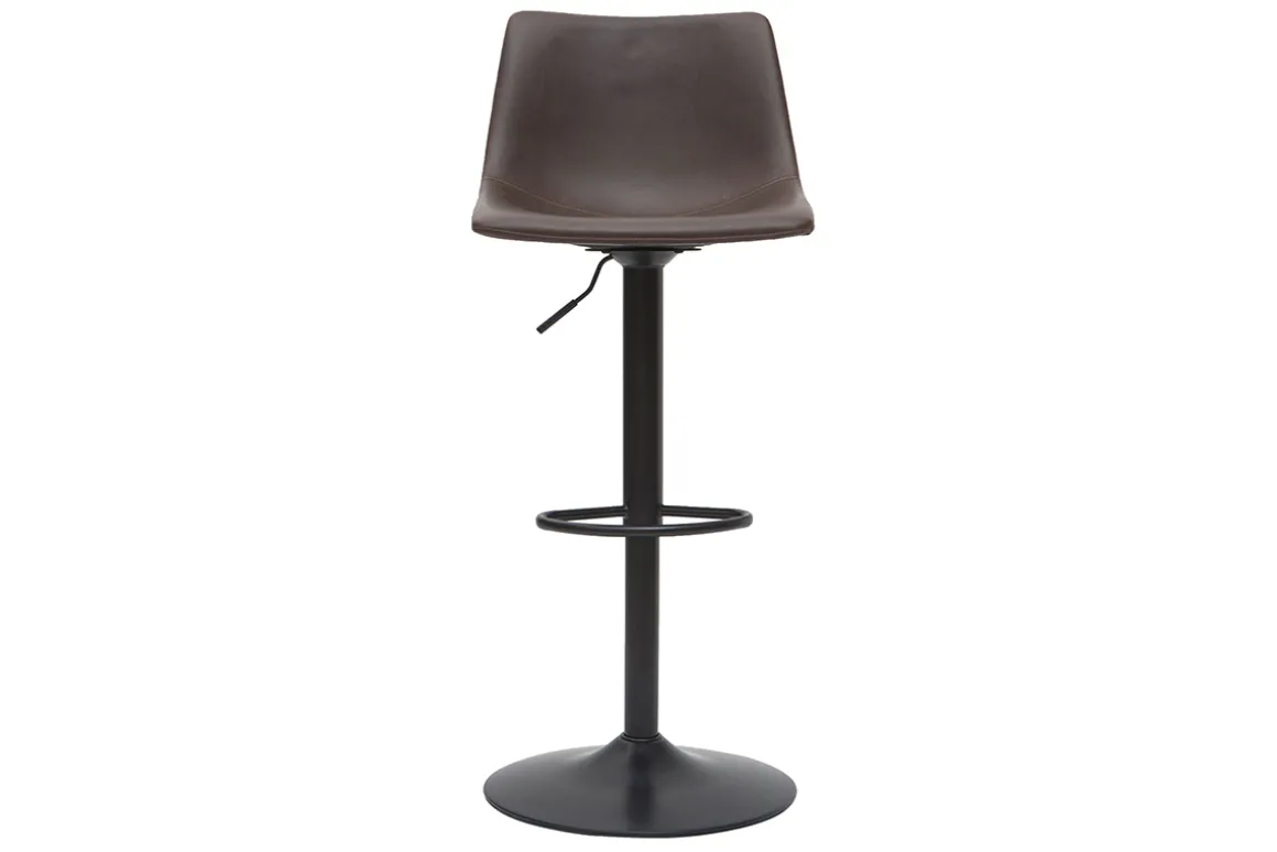 Outlet Miliboo Taburete de bar vintage regulable PU marrón oscuro 61cm lote de 2 NEW ROCK