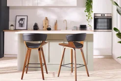 Outlet Miliboo Taburete de cocina de diseño negro con madera oscura 65 cm SYRAH
