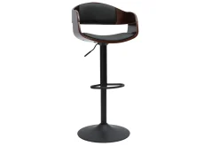 New Miliboo Taburete de cocina de diseño regulable negro con madera oscura EUSTACHE
