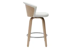 Best Miliboo Taburete de cocina de diseño giratorio blanco con madera clara 65 cm ALBIN