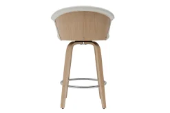 Best Miliboo Taburete de cocina de diseño giratorio blanco con madera clara 65 cm ALBIN