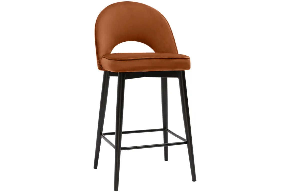 Store Miliboo Taburete de cocina de diseño de terciopelo terracota y metal 69 cm BELLEROSE