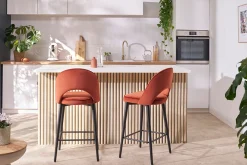 Store Miliboo Taburete de cocina de diseño de terciopelo terracota y metal 69 cm BELLEROSE