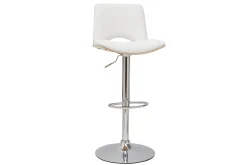 Best Miliboo Taburete de cocina de diseño ajustable blanco con tonos de madera blanca PANACH