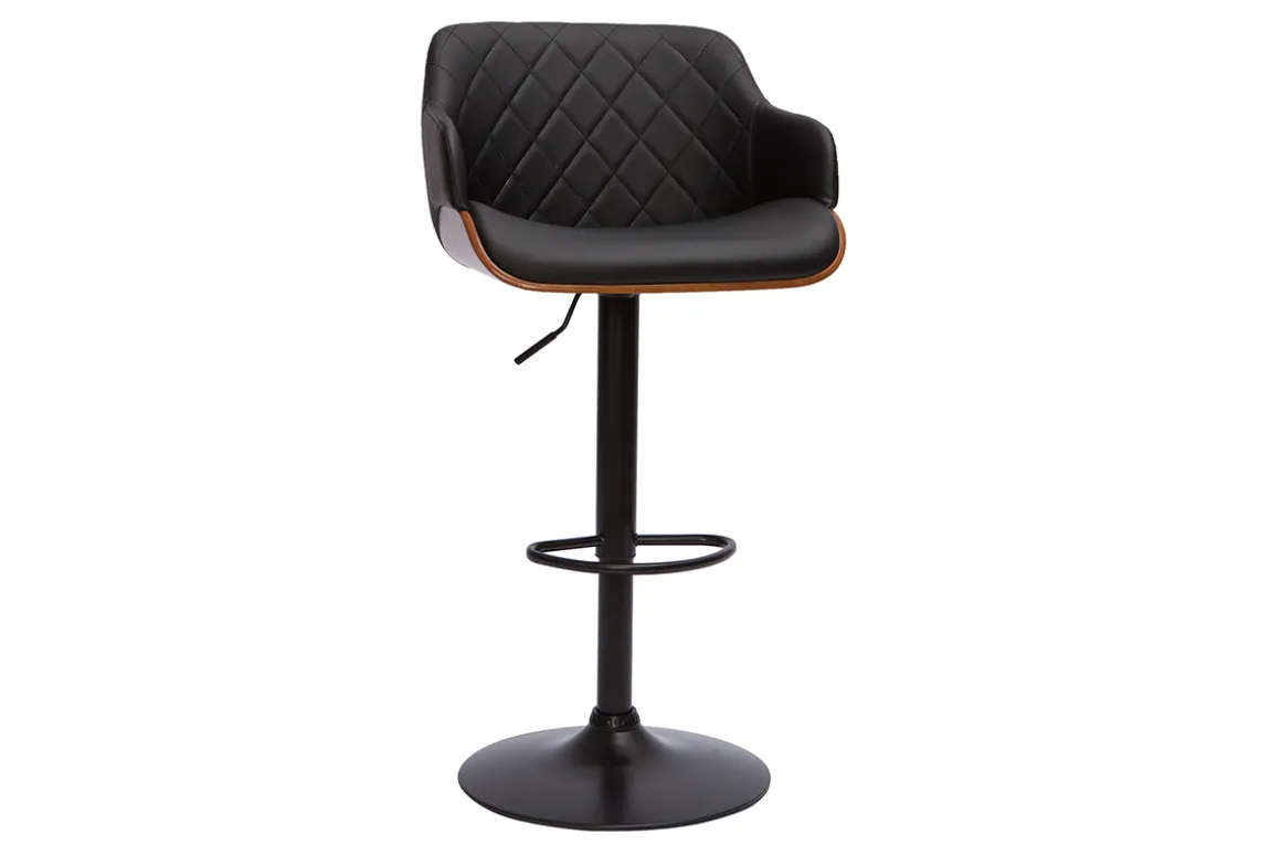 Online Miliboo Taburete de cocina de diseño regulable negro con madera oscura LUCIEN