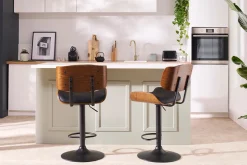 Shop Miliboo Taburete de cocina de diseño regulable negro con madera oscura BASILE