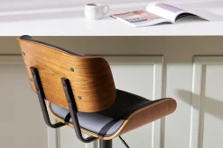 Shop Miliboo Taburete de cocina de diseño regulable negro con madera oscura BASILE