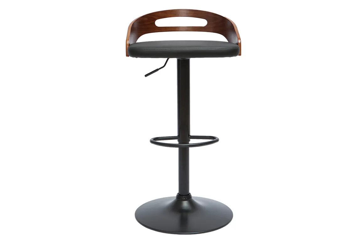 Hot Miliboo Taburete de cocina de diseño regulable de nogal y poliuretano negro MANO