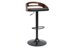 Hot Miliboo Taburete de cocina de diseño regulable de nogal y poliuretano negro MANO