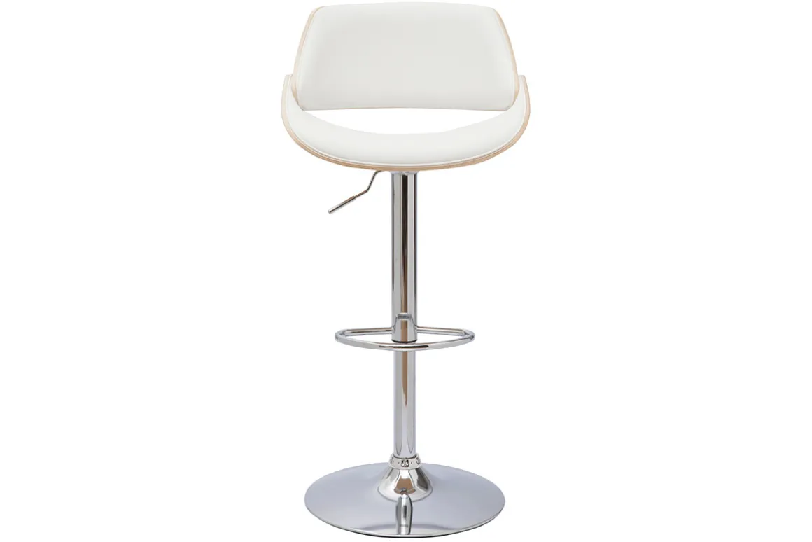 Fashion Miliboo Taburete de cocina de diseño regulable blanco con tonos de madera clara CLASH