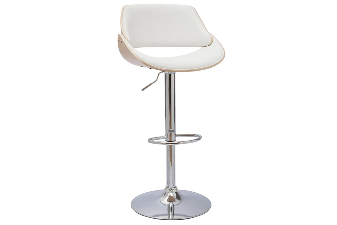 Fashion Miliboo Taburete de cocina de diseño regulable blanco con tonos de madera clara CLASH