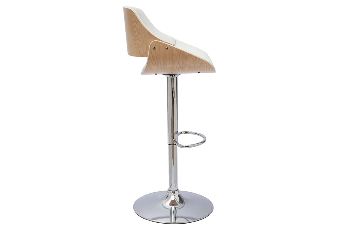 Fashion Miliboo Taburete de cocina de diseño regulable blanco con tonos de madera clara CLASH