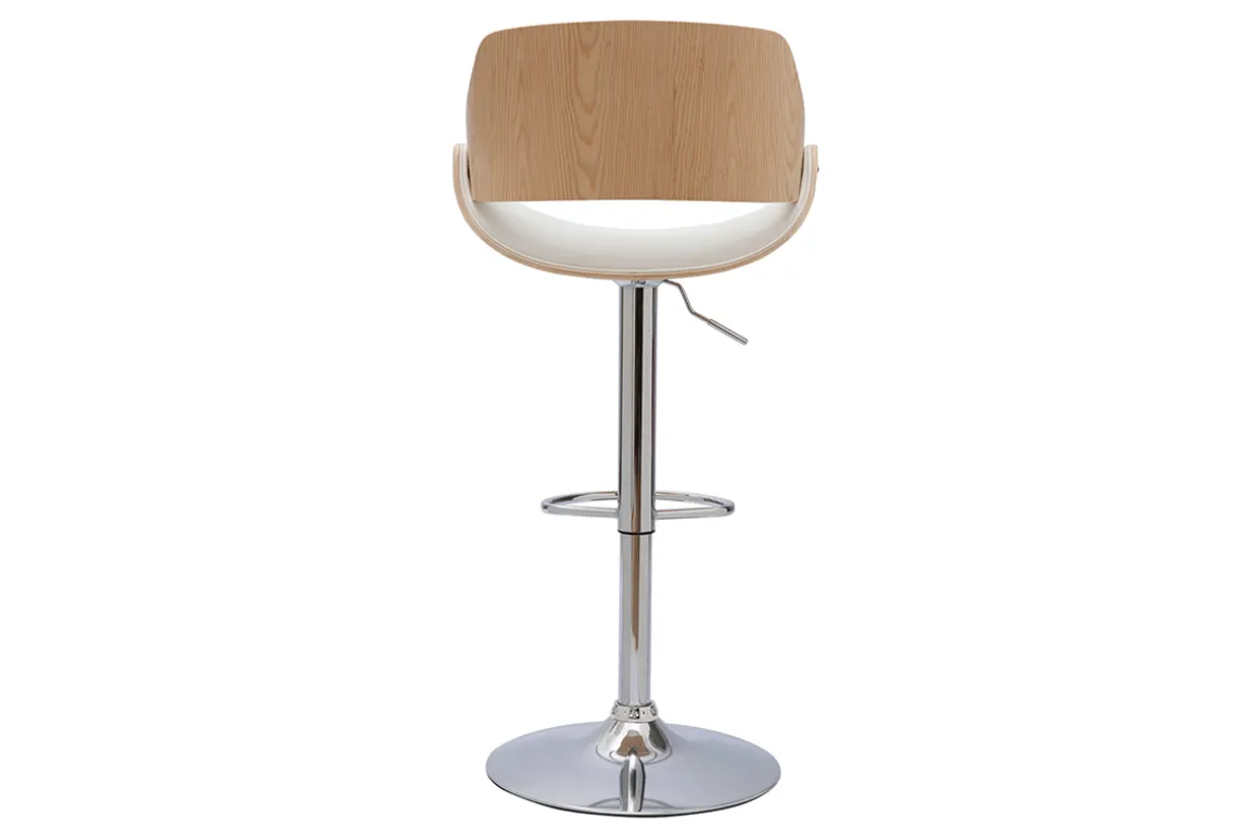 Fashion Miliboo Taburete de cocina de diseño regulable blanco con tonos de madera clara CLASH