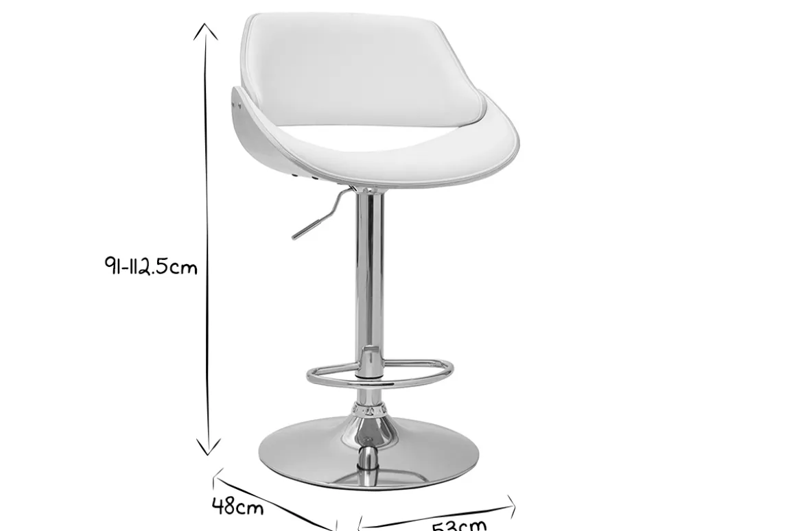 Fashion Miliboo Taburete de cocina de diseño regulable blanco con tonos de madera clara CLASH