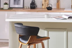 Store Miliboo Taburete de cocina de diseño blanco con madera clara 65 cm SYRAH