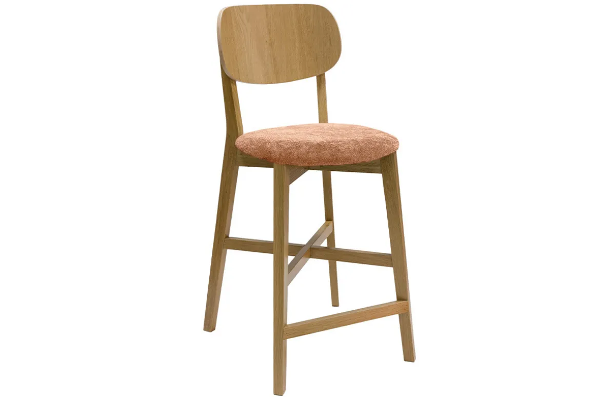Online Miliboo Taburete de cocina de madera de roble claro y tela efecto aterciopelado terracota 65 cm LUCIA