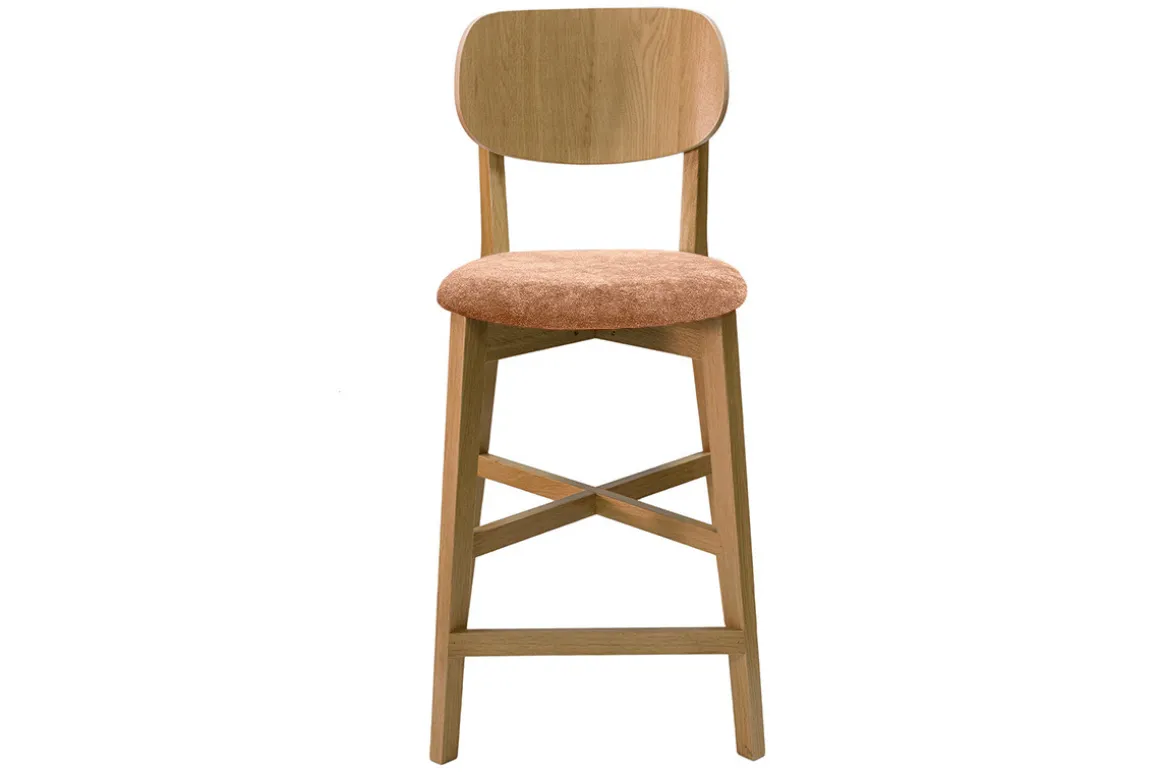Online Miliboo Taburete de cocina de madera de roble claro y tela efecto aterciopelado terracota 65 cm LUCIA