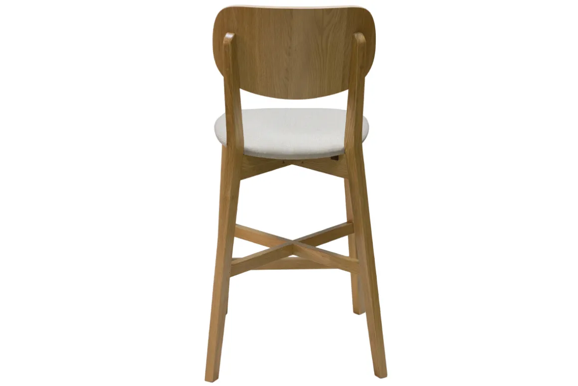 Fashion Miliboo Taburete de cocina de roble macizo y tela beige 65 cm LUCIA