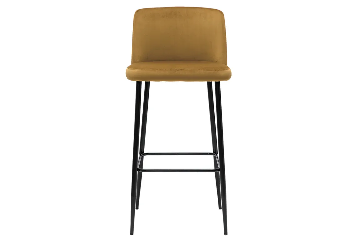 Discount Miliboo Taburete de cocina de terciopelo bronce con patas de metal negro 78 cm MONTI