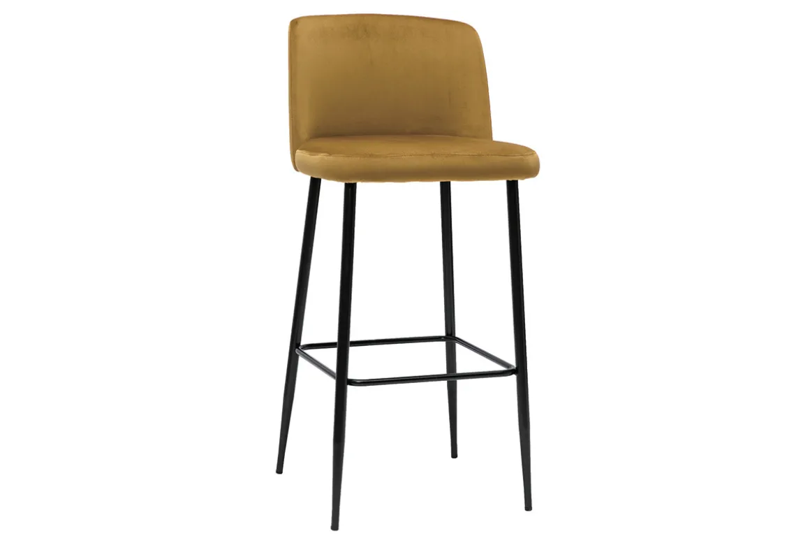 Discount Miliboo Taburete de cocina de terciopelo bronce con patas de metal negro 78 cm MONTI