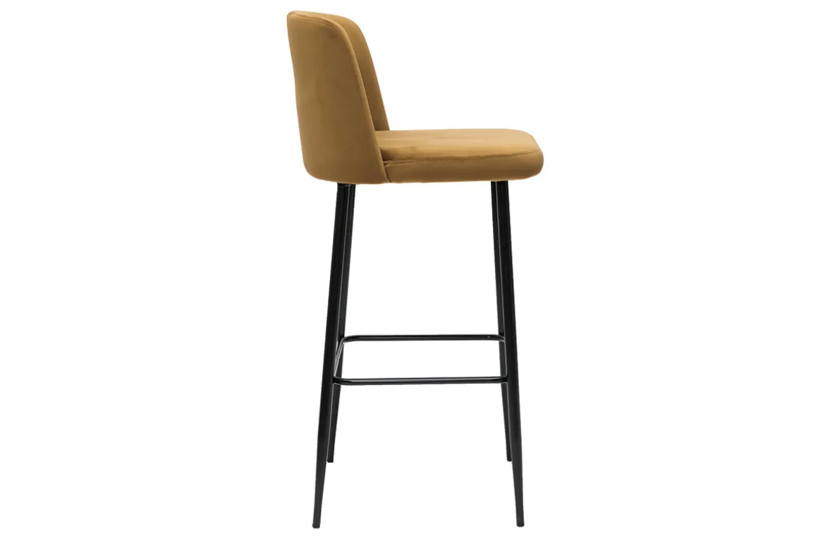 Discount Miliboo Taburete de cocina de terciopelo bronce con patas de metal negro 78 cm MONTI