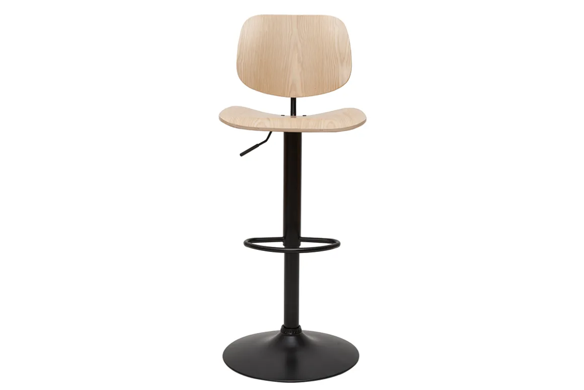 Sale Miliboo Taburete de cocina regulable de madera clara y metal negro TOBIAS