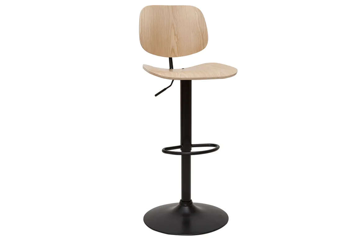 Sale Miliboo Taburete de cocina regulable de madera clara y metal negro TOBIAS