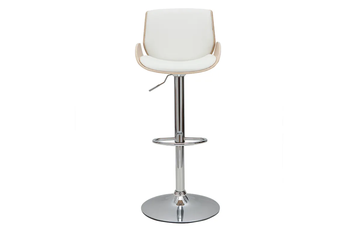 Fashion Miliboo Taburete de cocina regulable blanco y madera clara VESPER