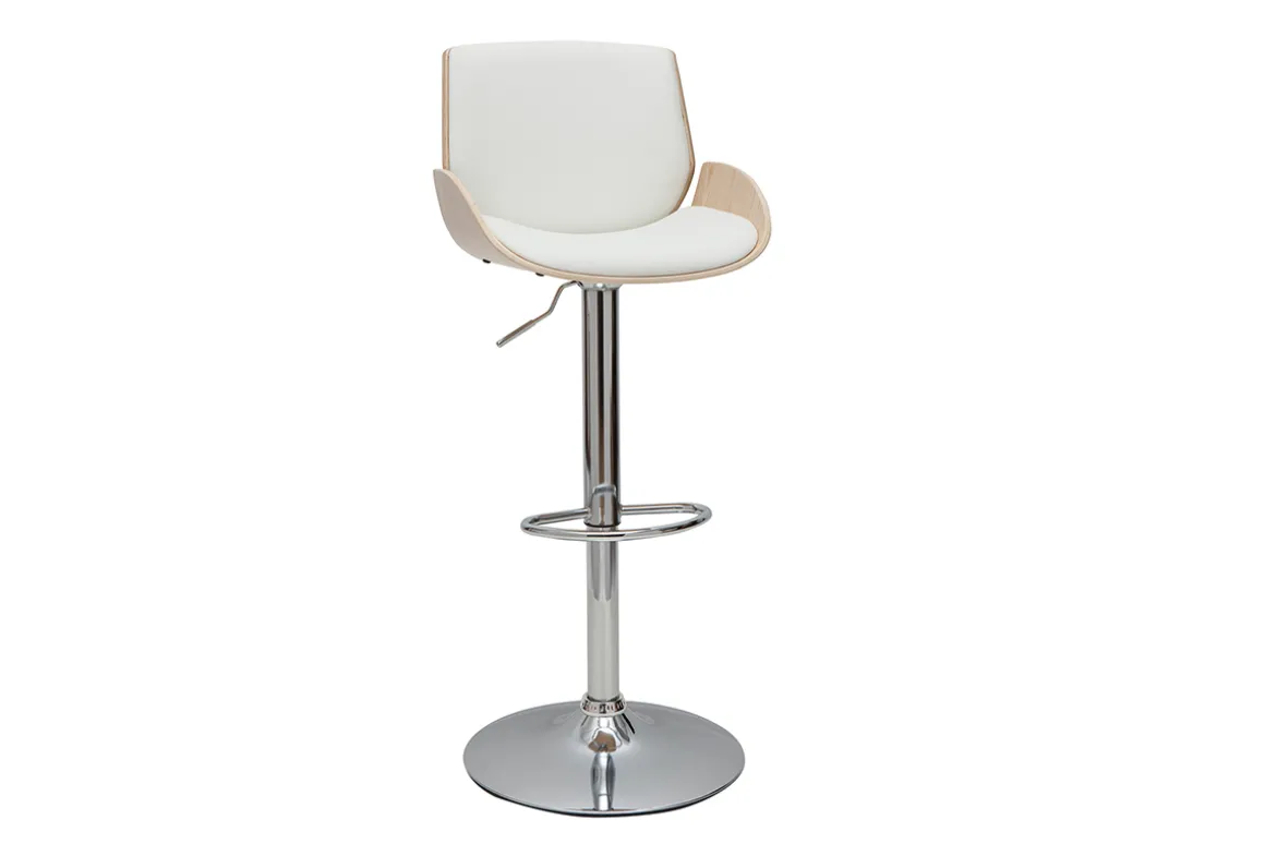 Fashion Miliboo Taburete de cocina regulable blanco y madera clara VESPER