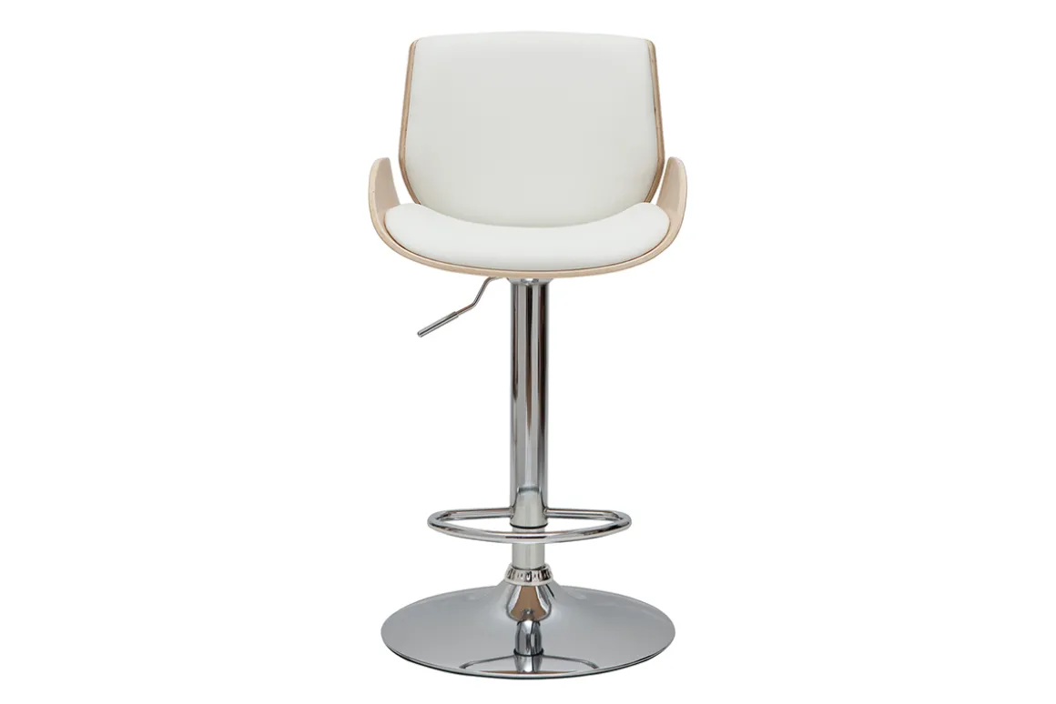 Fashion Miliboo Taburete de cocina regulable blanco y madera clara VESPER