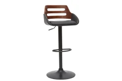 Hot Miliboo Taburete de cocina regulable de diseño negro y nogal PERNIK